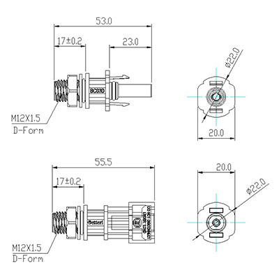 Connecteur photovoltaïque BC03D (Coupleur de câble femelle et mâle)